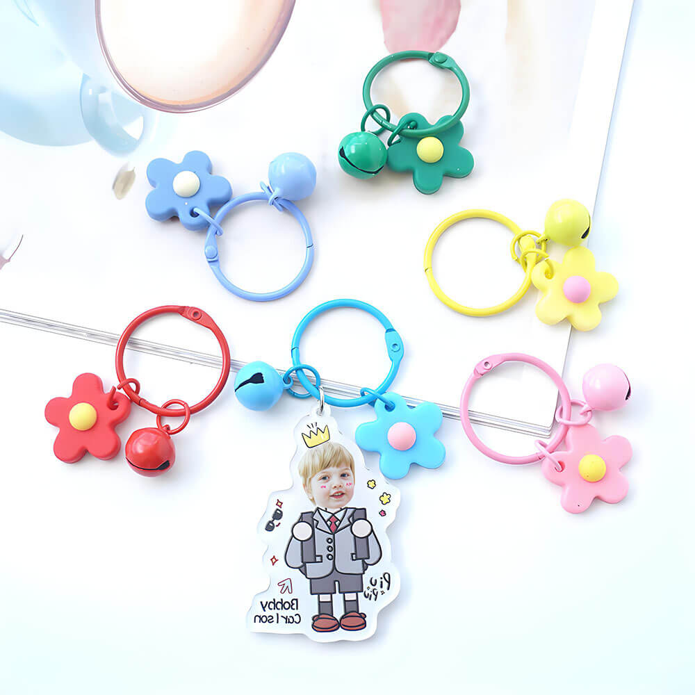 Custom Face Acrylic Name Tag Bag Charm Keychain for Kid's Backpack