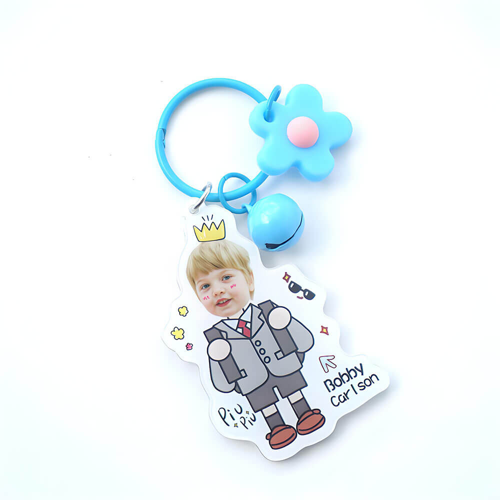 Custom Face Acrylic Name Tag Bag Charm Keychain for Kid's Backpack