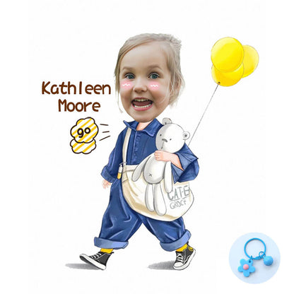 Custom Face Acrylic Name Tag Bag Charm Keychain for Kid's Backpack